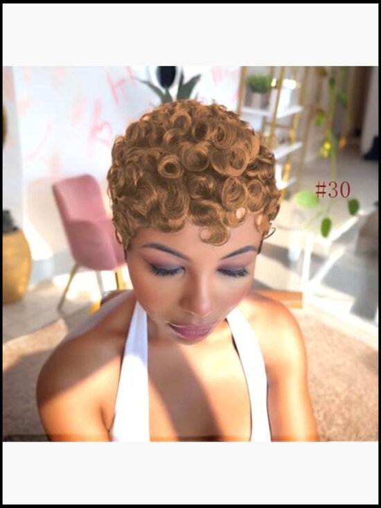Short Layered Curly Human Hair Pixie Wig with Bangs 150% Density Glueless Daily main image 6
